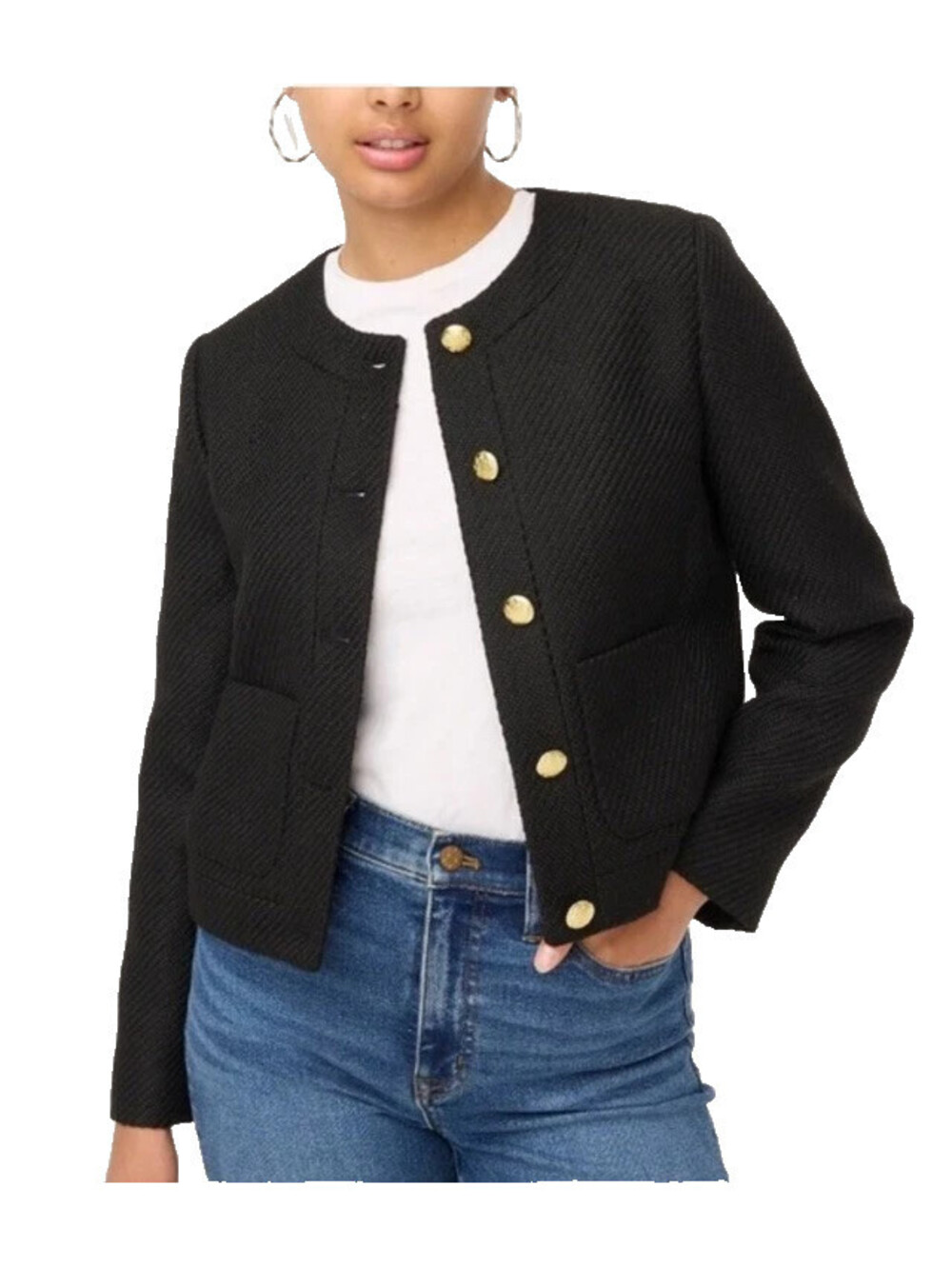 New! J.Crew Black Lady Tweed Jacket Size 10 Gold Button Academia Career Classic